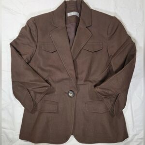 Kate Hill Brown Cotton Silk Blend Tailored Blazer